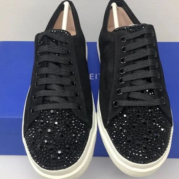 STUART WEITZMAN BLACK SUEDE JASPER TENNIS SHOES NEW IN BOX + DUST BAG SZ 6.5 - Picture 1 of 6